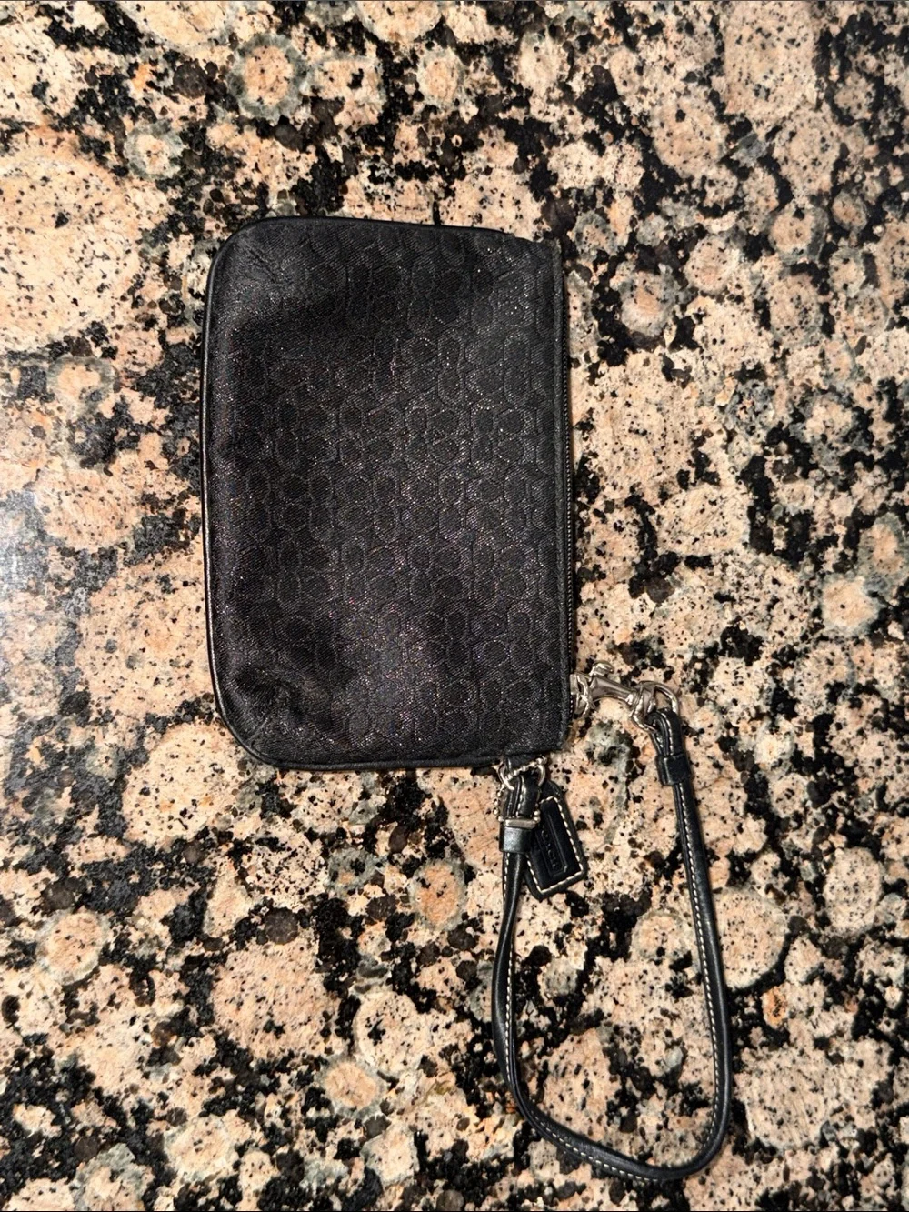 Small Coach Signature C Sparkly Black Wristlet Logo Chain